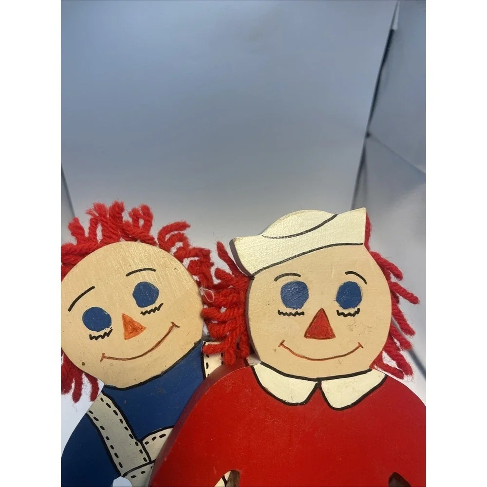 Hand-Made, Wooden Raggedy Ann and Andy, Hand-painted / 9 inches‎ tall